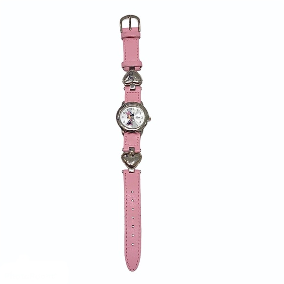 DISNEY MINNIE MOUSE WATCH WITH PINK LEATHER & SILVER METAL HEARTS BAND main image 8